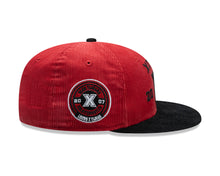 Load image into Gallery viewer, (Corduroy) Xolos de Tijuana New Era Liga MX 59FIFTY 5950 Fitted Cap Hat Red Crown Black Visor Black 2007 X Logo 2007 Club Tijuana Side Patch
