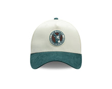 Load image into Gallery viewer, (Corduroy Visor) Xolos de Tijuana New Era Liga MX 9FORTY 940 Adjustable A-Frame Cap Cream Crown Teal Visor Teal/Maroon Logo Club Tijuana Side Patch
