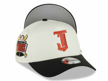 Load image into Gallery viewer, Toros de Tijuana New Era LMB 9FORTY 940 Adjustable A-Frame Cap Hat Chrome White Crown Black Visor Metallic Red Logo Desarollo Toros Side Patch Gray UV
