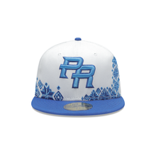 Load image into Gallery viewer, Puerto Rico New Era 59FIFTY 5950 Fitted Cap Hat White Crown Pale Purple Visor Pale Purple Logo (Latin Heritage)
