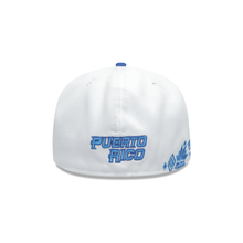 Load image into Gallery viewer, Puerto Rico New Era 59FIFTY 5950 Fitted Cap Hat White Crown Pale Purple Visor Pale Purple Logo (Latin Heritage)
