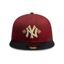 Load image into Gallery viewer, New York Yankees New Era MLB 59FIFTY 5950 Fitted Cap Hat Red Crown Black Visor White Logo With City Elements Yellow UV
