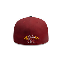 Load image into Gallery viewer, New York Yankees New Era MLB 59FIFTY 5950 Fitted Cap Hat Red Crown Black Visor White Logo With City Elements Yellow UV
