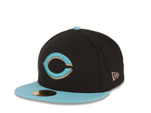 Load image into Gallery viewer, Cincinnati Reds New Era MLB 59FIFTY 5950 Fitted Cap Hat Black Crown Blue Teal Visor Aqua/Gray Logo
