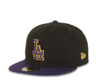 Load image into Gallery viewer, Los Angeles Dodgers New Era MLB 59FIFTY 5950 Fitted Cap Hat Black Crown Purple Visor Purple/Yellow Logo
