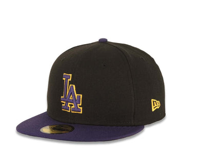 Los Angeles Dodgers New Era MLB 59FIFTY 5950 Fitted Cap Hat Black Crown Purple Visor Purple/Yellow Logo