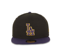 Load image into Gallery viewer, Los Angeles Dodgers New Era MLB 59FIFTY 5950 Fitted Cap Hat Black Crown Purple Visor Purple/Yellow Logo
