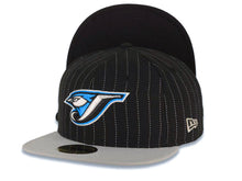 Load image into Gallery viewer, Toronto Blue Jays New Era 59FIFTY 5950 Fitted Cap Hat Black/White Pinstripe Crown Gray Visor Team Color Logo
