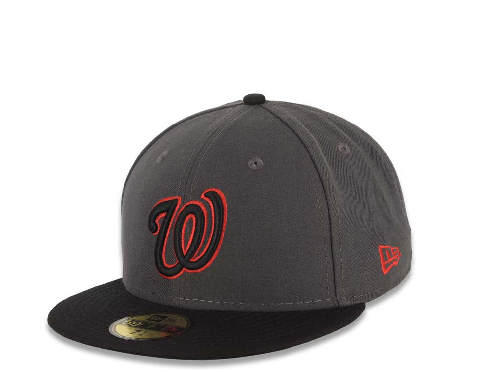 Washington Nationals New Era MLB 59FIFTY 5950 Fitted Cap Hat Dark Gray Crown Black Visor Black/Red Logo