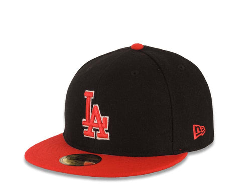 Los Angeles Dodgers New Era MLB 59FIFTY 5950 Fitted Cap Hat Black Crown Red Visor Red/White Logo