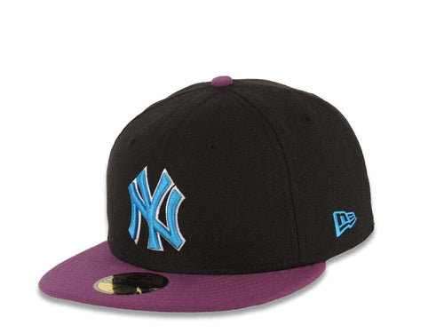 New York Yankees New Era MLB 59FIFTY 5950 Fitted Cap Hat Black Crown Purple Visor Blue/White Logo