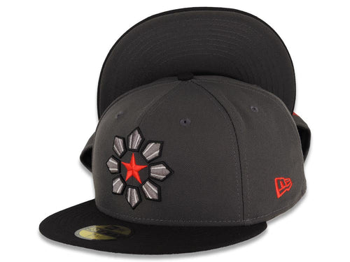 Philippines New Era 59FIFTY 5950 Fitted Cap Hat Dark Gray Crown Black Visor Red/Black Star Logo With Flag Back Logo 