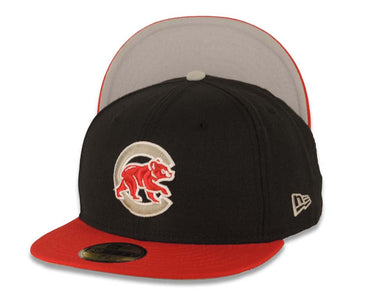 Chicago Cubs New Era MLB 59FIFTY 5950 Fitted Cap Hat Black Crown Red Visor Gray/Red/White Logo