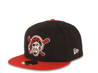 Pittsburgh Pirates New Era MLB 59FIFTY 5950 Fitted Cap Hat Black Crown Red Visor White/Red/Black Pirate Face/Head Logo