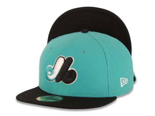 Montreal Expos New Era MLB 59FIFTY 5950 Fitted Cap Hat Teal Crown Black Visor Turquoise/White/Black Logo