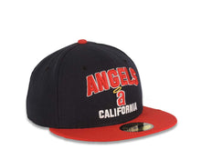 Load image into Gallery viewer, Los Angeles Anaheim Angels New Era MLB 59FIFTY 5950 Fitted Cap Hat Navy Blue Crown Red Visor Red/White Text Logo (Play Dirt)
