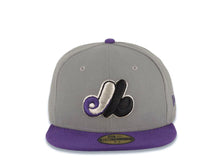 Load image into Gallery viewer, Montreal Expos New Era MLB 59FIFTY 5950 Fitted Cap Hat Gray Crown Purple Visor Gray/Purple/Black Logo
