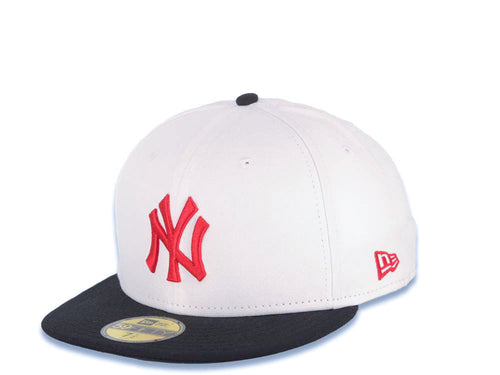 New York Yankees New Era MLB 59FIFTY 5950 Fitted Cap Hat White Crown Black Visor Red Logo