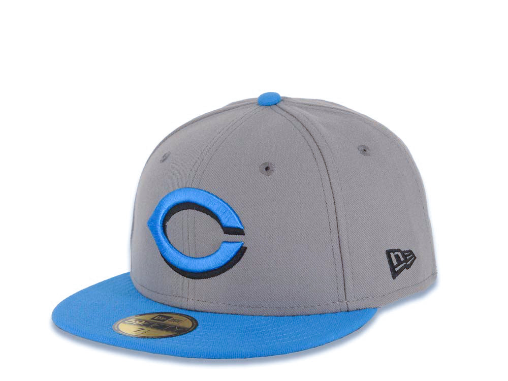 Cincinnati Reds New Era MlB 59FIFTY 5950 Fitted Cap Hat Gray Crown Cardinal Blue Visor Light Blue/Black Logo
