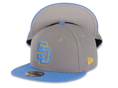 San Diego Padres New Era MLB 59FIFTY 5950 Fitted Cap Hat Gray Crown Sky Blue Visor Light Blue/Yellow Logo