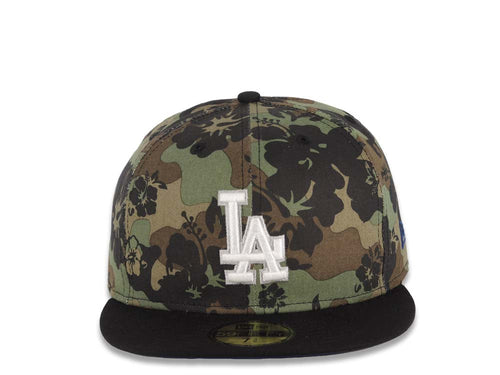Los Angeles Dodgers New Era MLB 59FIFTY 5950 Fitted Cap Hat Tropical Camo Crown Black Visor White Logo