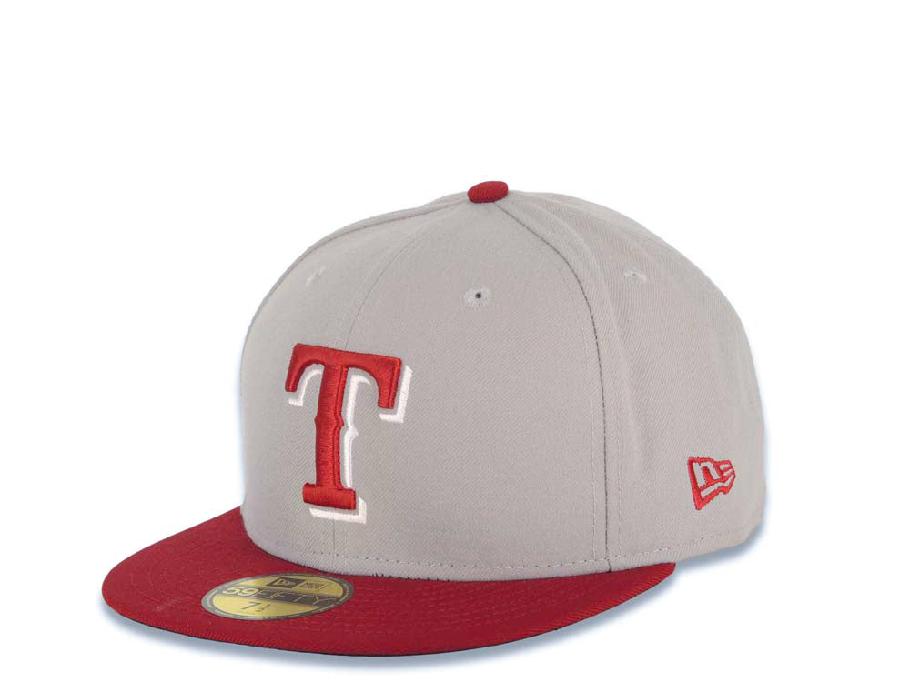 Texas Rangers New Era MLB 59FIFTY 5950 Fitted Cap Hat Gray Crown Cardinal Visor Cardinal/White Logo