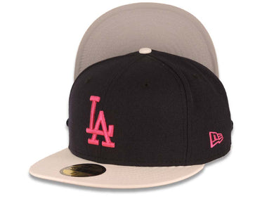 Los Angeles Dodgers New Era MLB 59FIFTY 5950 Fitted Cap Hat Dark Navy Blue Crown White Visor Magenta Logo