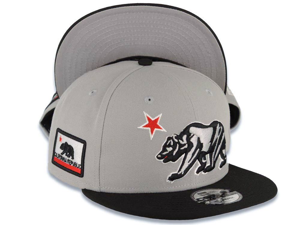 California Republic New Era 9FIFTY 950 Snapback Cap Hat Gray Crown Black Visor California Bear Logo California State Flag Side Patch 