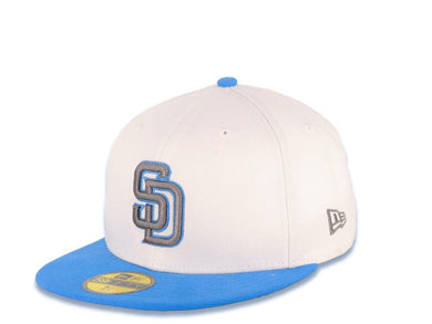 San Diego Padres New Era MLB 59FIFTY 5950 Fitted Cap Hat White Crown Dark Sky Blue Visor Dark Gray/Dark Sky Blue Logo