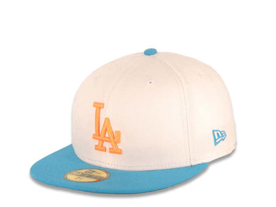Los Angeles Dodgers New Era MLB 59FIFTY 5950 Fitted Cap Hat White Crown Turquoise Visor Neon Orange Logo