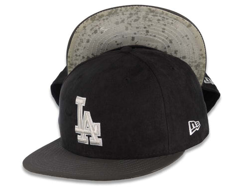 (Suede Crown) Los Angeles Dodgers New Era MLB 59FIFTY 5950 Cap Hat Black Crown Dark Gray Visor Gray/White Logo Camo UV