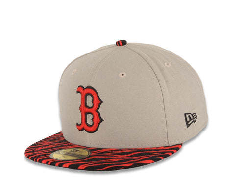 Boston Red Sox New Era MLB 59FIFTY 5950 Fitted Cap Hat Gray Crown Black/Red Zebra Print Visor Red/Black Logo