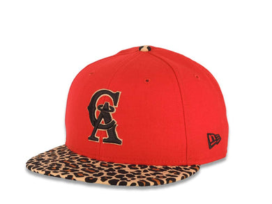 Los Angeles Anaheim Angels New Era MLB 59FIFTY 5950 Fitted Cap Hat Red Crown Brown/Black Leopard Print Visor Black/Red Logo