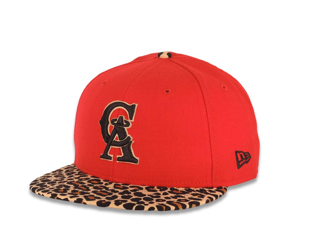 Los Angeles Anaheim Angels New Era MLB 59FIFTY 5950 Fitted Cap Hat Red Crown Brown/Black Leopard Print Visor Black/Red Logo