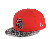 Load image into Gallery viewer, San Diego Padres New Era MLB 59FIFTY 5950 Fitted Cap Hat Red Crown Elphant Print Gray Visor Black/Gray Logo
