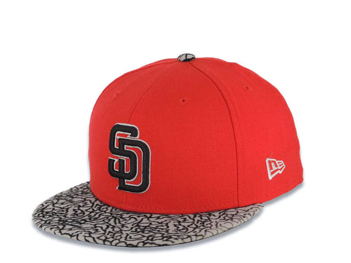 San Diego Padres New Era MLB 59FIFTY 5950 Fitted Cap Hat Red Crown Elphant Print Gray Visor Black/Gray Logo