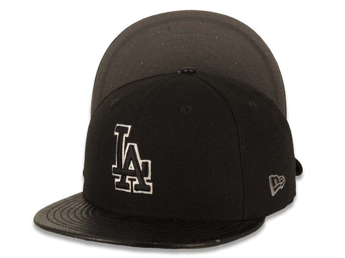 Los Angeles Dodgers New Era MLB 59FIFTY 5950 Fitted Cap Hat Black Crown Elephant Print Leather Dark Gray Visor Black/White Logo