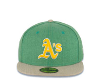 Load image into Gallery viewer, Oakland A&#39;s Athletics New Era MLB 59FIFTY 5950 Fitted Heather Cap Hat Green Crown Wheat Visor Yellow/White Logo
