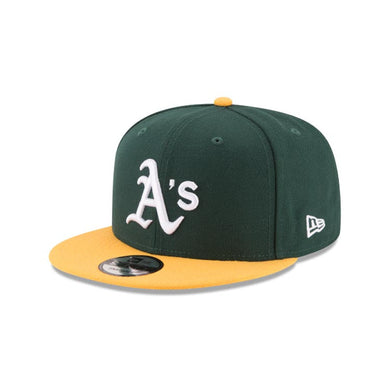 Oakland Athletics New Era MLB 9FIFTY 950 Snapback Cap Hat Green Crown Yellow Visor White Logo 
