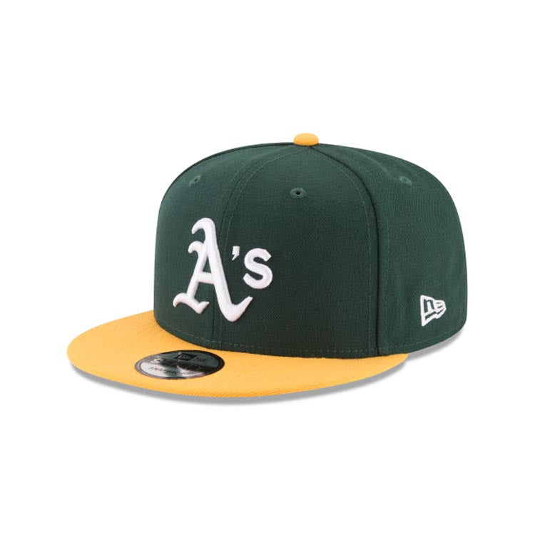Oakland Athletics New Era MLB 9FIFTY 950 Snapback Cap Hat Green Crown Yellow Visor White Logo 