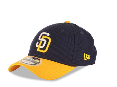 San Diego Padres New Era MLB 39THIRTY 3930 Fitted Cap Hat Navy Blue Crown Yellow Visor White/Yellow Logo