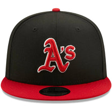 Load image into Gallery viewer, Oakland A&#39;s Athletics New Era MLB 9FIFTY 950 Snapback Cap Hat Black Crown Red Visor Red/White Logo (2-Tone Color Pack)
