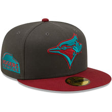 Load image into Gallery viewer, Toronto Blue Jays New Era MLB 59FIFTY 5950 Fitted Cap Hat Dark Gray Crown Cardinal Visor Teal/Cardinal Logo Rodgers Centre Stadium Side Patch
