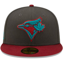 Load image into Gallery viewer, Toronto Blue Jays New Era MLB 59FIFTY 5950 Fitted Cap Hat Dark Gray Crown Cardinal Visor Teal/Cardinal Logo Rodgers Centre Stadium Side Patch
