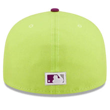 Load image into Gallery viewer, Miami Marlins New Era MLB 59FIFTY 5950 Fitted Cap Hat Cyber Green Crown Purple Visor Purple/Gray Logo (Big League Chew)
