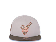 Load image into Gallery viewer, San Diego Padres New Era MLB 59FIFTY 5950 Fitted Cap Hat Stone Crown Olive Visor Peach/Metallic Copper Swinging Friar Logo 40th Anniversary Side Patch
