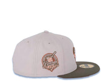 Load image into Gallery viewer, San Diego Padres New Era MLB 59FIFTY 5950 Fitted Cap Hat Stone Crown Olive Visor Peach/Metallic Copper Swinging Friar Logo 40th Anniversary Side Patch
