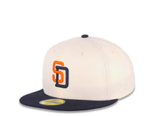 Load image into Gallery viewer, San Diego Padres New Era MLB 59FIFTY 5950 Fitted Cap Hat Cream Crown Navy Visor Orange/Navy Logo Batterman Batty Side Patch
