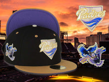 Load image into Gallery viewer, San Diego Padres New Era MLB 59FIFTY 5950 Fitted Cap Hat Black Crown Wheat Visor Metallic Gold/White Logo Stadium Side Patch
