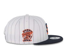 Load image into Gallery viewer, San Diego Padres New Era MLB 9FIFTY 950 Snapback Cap Hat White Navy Pinstripe Crown Navy Visor Navy/Orange Logo 25th Anniversary Side Patch Green UV
